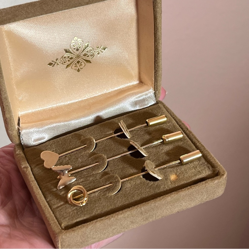 Vintage 1970’s Minimalist Gold mod pop art Stick Pins Box Set Of 3 new